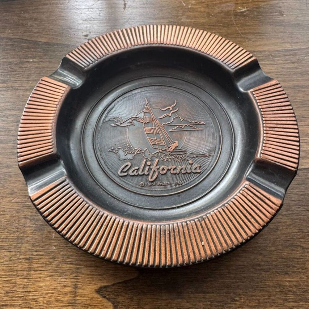 Vintage Karol Western 1986 California Sailboat Copper Ash Tray